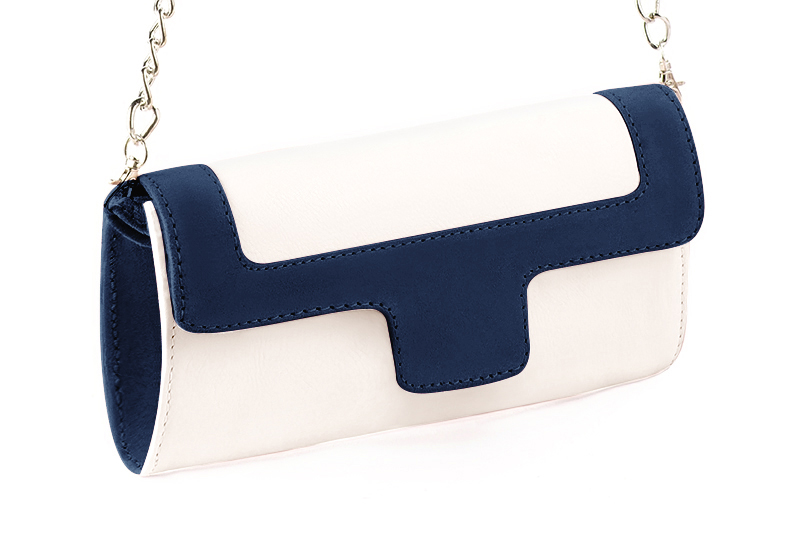 Dress clutch for wedding and parties in off white and midnight blue leather - Front view